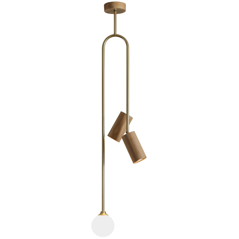 Потолочный светильник Ando Wooden Metal Brass Light 3 плафона Древесина Коричневый Латунь Потолочный светильник Ando Wooden Metal Brass Light 3 плафона Древесина Коричневый Латунь в Тюмени | Loft Concept