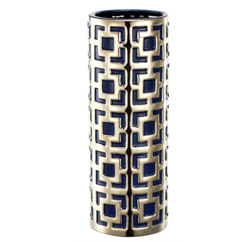 Ваза с геометрическим узором Marion Vase Золотой Синий Ваза с геометрическим узором Marion Vase Золотой Синий в Тюмени | Loft Concept