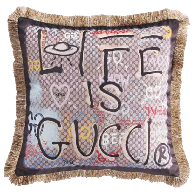 Декоративная подушка Cтиль Gucci Life is Gucci Коричневый Мульти Декоративная подушка Cтиль Gucci Life is Gucci Коричневый Мульти в Тюмени | Loft Concept