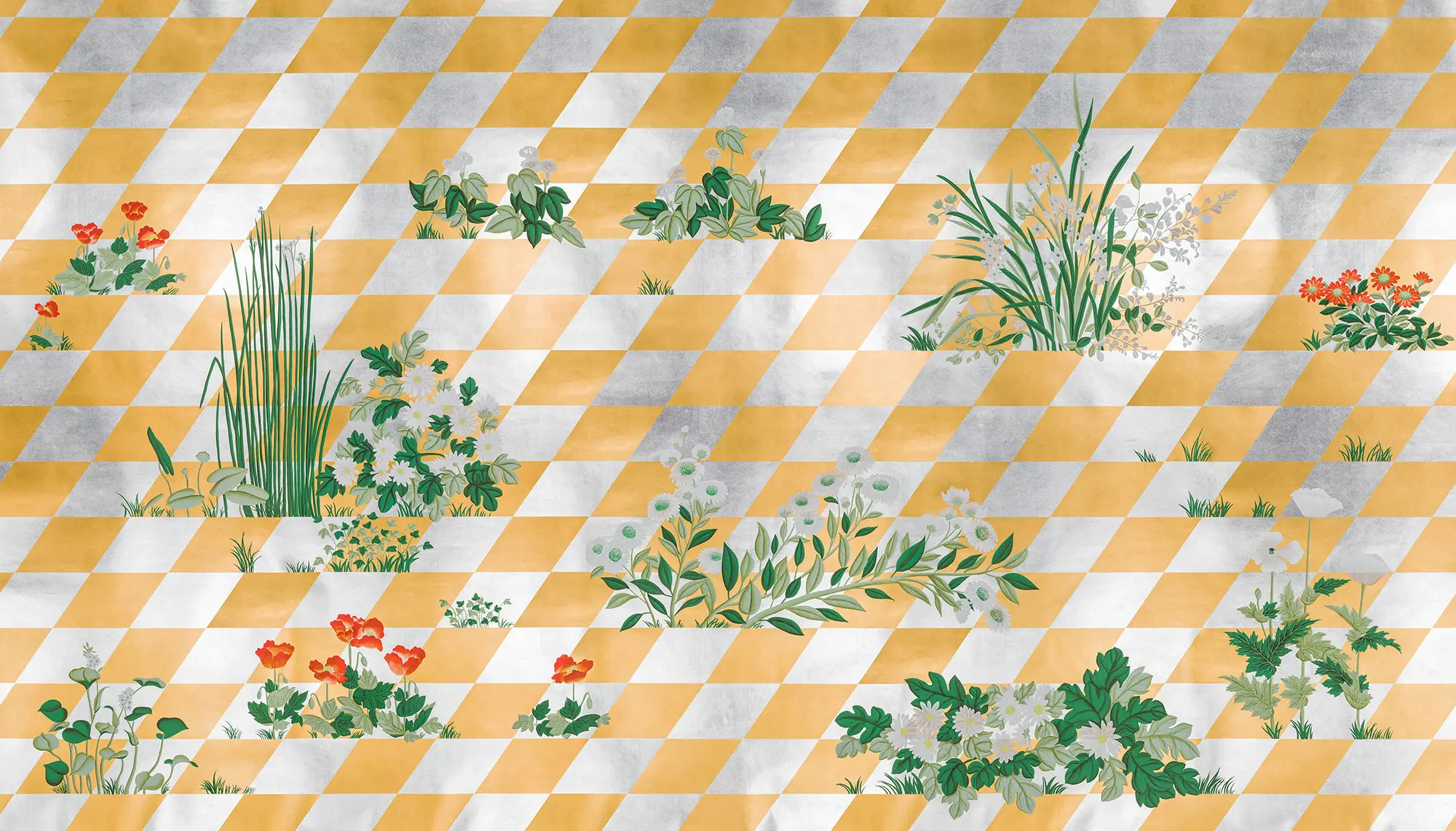 Обои ручная роспись Tiled Meadow Original colourway on Egyptian Gold gilded paper Обои ручная роспись Tiled Meadow Original colourway on Egyptian Gold gilded paper - постер Loft-Concept в Тюмени