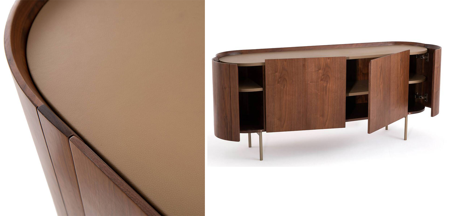 Комод округлой формы Walnut and Leather массив ореха и столешница из натуральной кожи - фото №1
