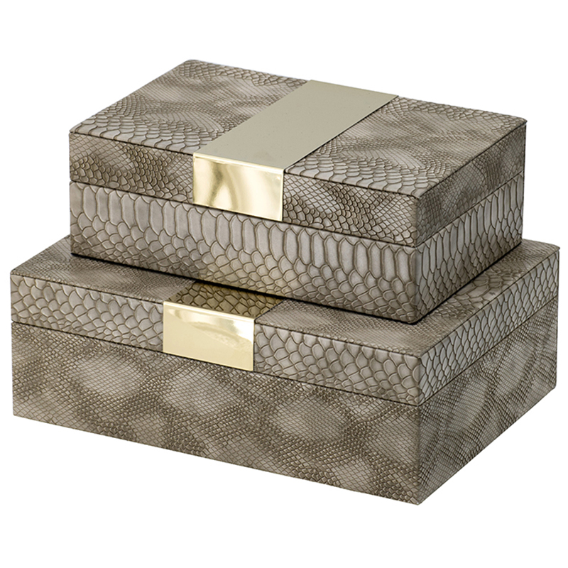 Комплект шкатулок Imitation Snakeskin Boxes Бежево-серый Глянцевое золото Комплект шкатулок Imitation Snakeskin Boxes Бежево-серый Глянцевое золото в Тюмени | Loft Concept