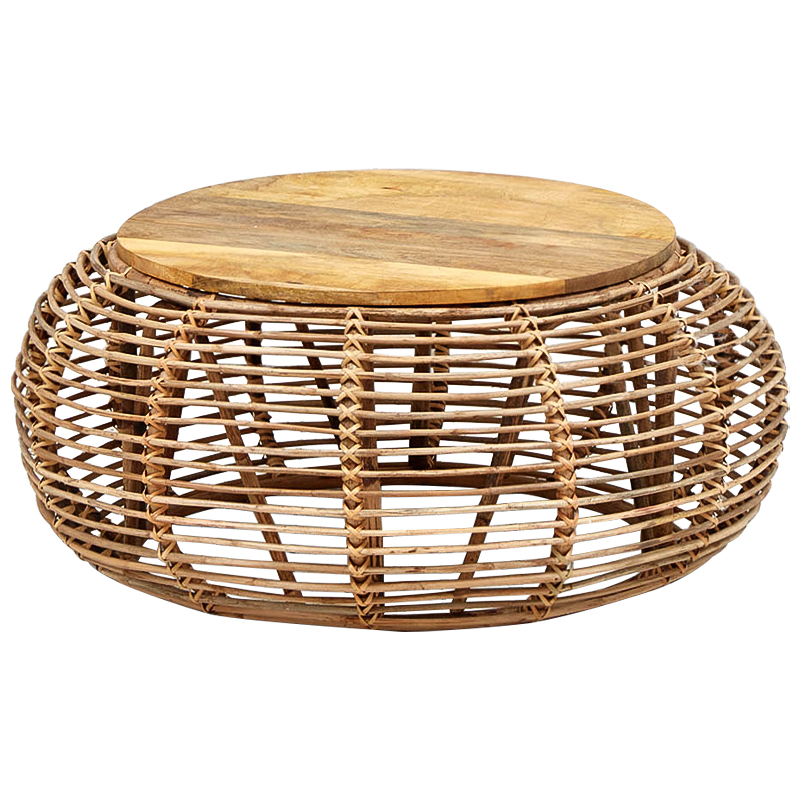 Плетеный кофейный стол с деревянной столешницей Wicker Wood Coffee Table Древесина Плетеный кофейный стол с деревянной столешницей Wicker Wood Coffee Table Древесина в Тюмени | Loft Concept