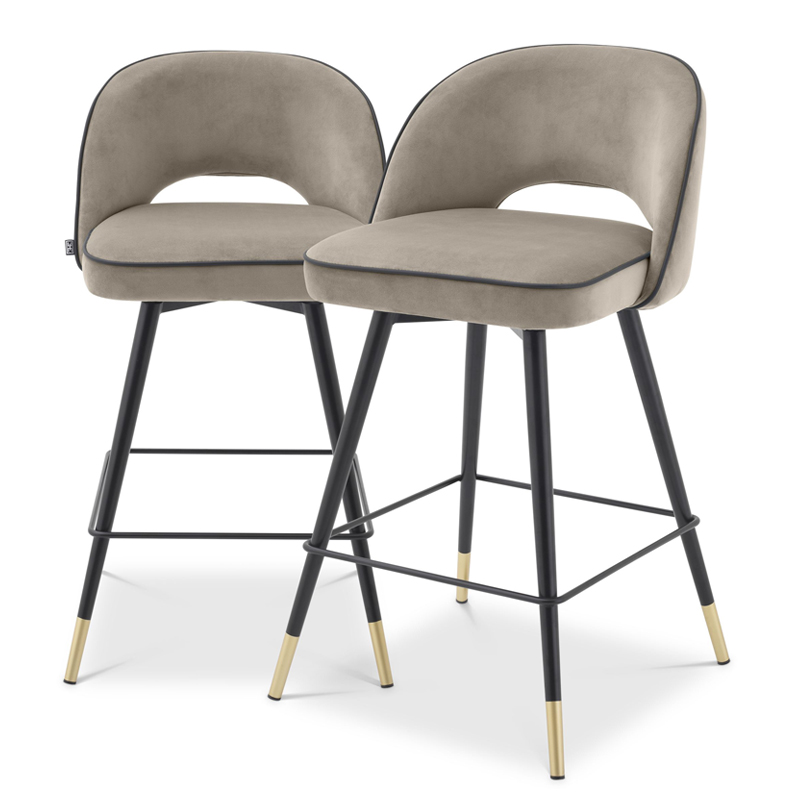 Комплект полубарных стульев Eichholtz Counter Stool Cliff set of 2 greige Бежево-серый Черный Латунь Комплект полубарных стульев Eichholtz Counter Stool Cliff set of 2 greige Бежево-серый Черный Латунь в Тюмени | Loft Concept