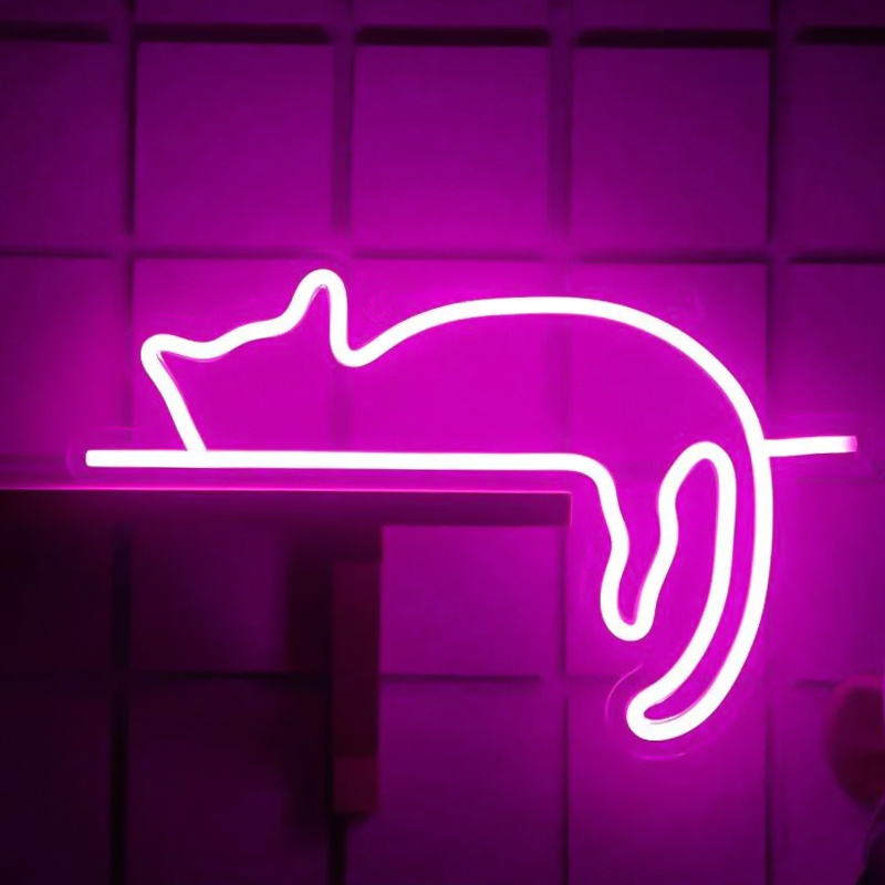 Неоновая настенная лампа Sleeping Kitten Neon Wall Lamp Розовый Неоновая настенная лампа Sleeping Kitten Neon Wall Lamp Розовый в Тюмени | Loft Concept