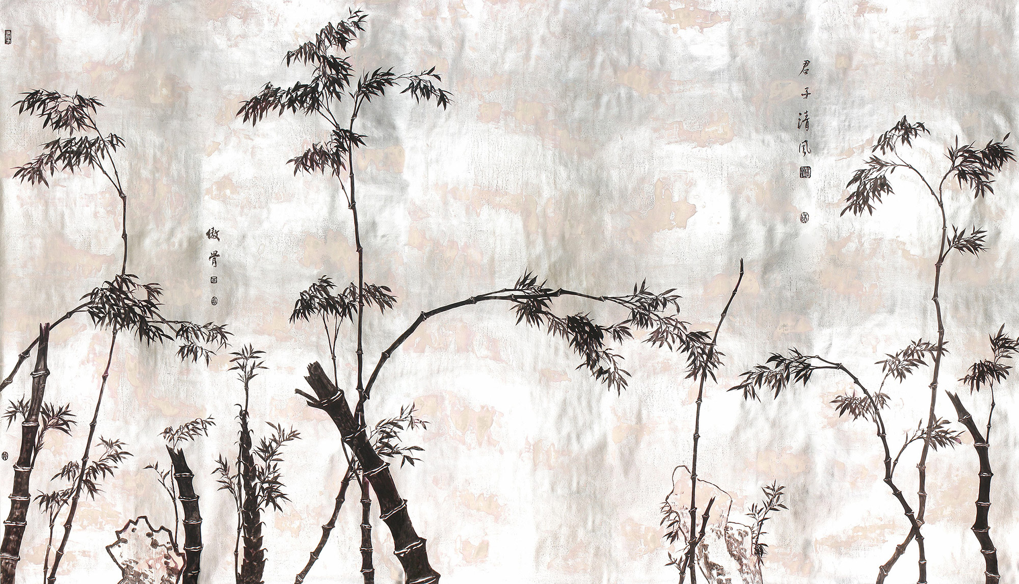 Обои ручная роспись Bamboo Quicksilver on Tarnished Silver gilded paper Обои ручная роспись Bamboo Quicksilver on Tarnished Silver gilded paper - постер Loft-Concept в Тюмени