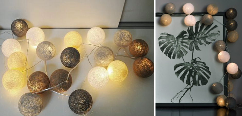 Гирлянда хлопковые фонарики Сotton Ball Sand-Grey - Loft-Concept в Тюмени