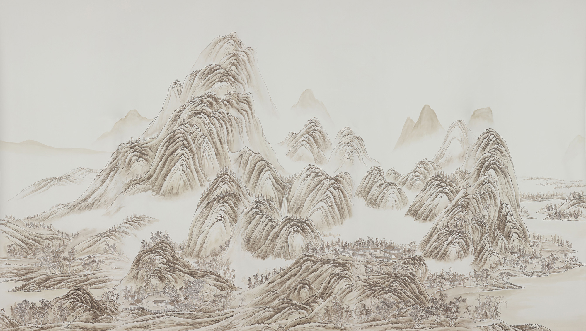Обои ручная роспись A Thousand Li of Rivers and Mountains Special Colourway on Bleached White dyed silk 2 Обои ручная роспись A Thousand Li of Rivers and Mountains Special Colourway on Bleached White dyed silk 2 - постер Loft-Concept в Тюмени