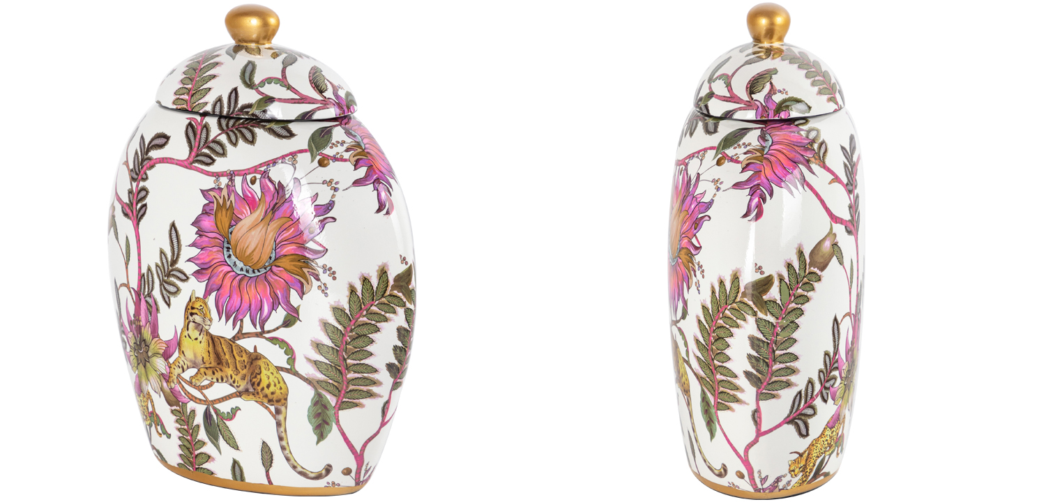 Ваза с крышкой Leopard Flowers Vase White - фото №1