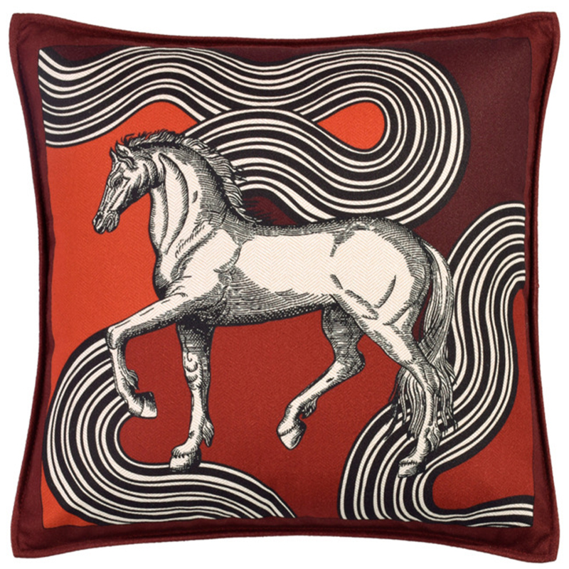 Декоративная подушка Hermes Horse 37 Бургундский красный Красный Черно-белый Декоративная подушка Hermes Horse 37 Бургундский красный Красный Черно-белый в Тюмени | Loft Concept