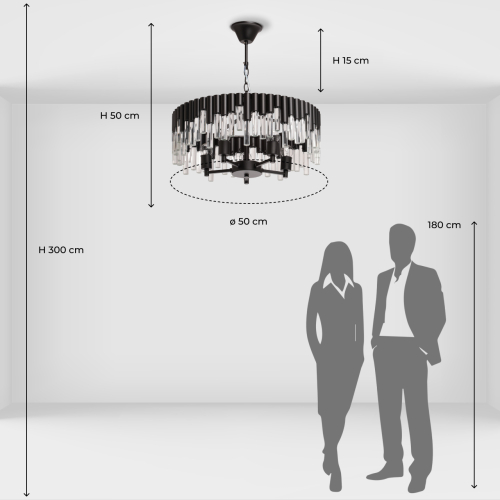 Люстра круглая из матового черного металла с подвесками из прозрачных стеклянных трубок Noir Tubes в Тюмени