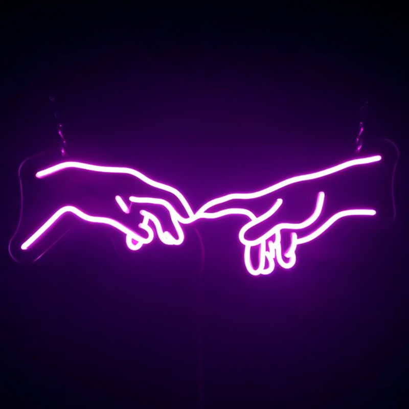 Неоновая настенная лампа Creation of Adam Hands Neon Wall Lamp Фиолетовый Неоновая настенная лампа Creation of Adam Hands Neon Wall Lamp Фиолетовый в Тюмени | Loft Concept