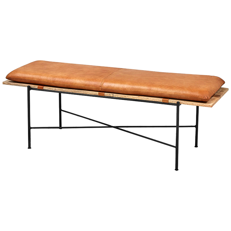 Банкетка Leather Metal Wood Bench Карамель Древесина Черный Банкетка Leather Metal Wood Bench Карамель Древесина Черный в Тюмени | Loft Concept