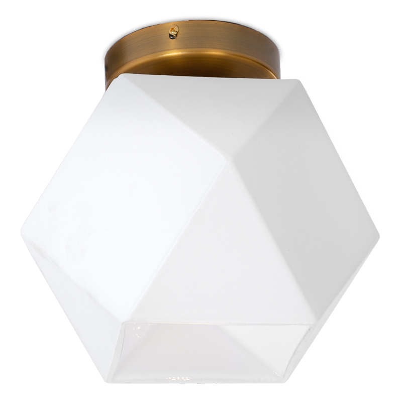 Потолочный светильник Sculptural Glass Faceted Flushm Milk Латунь сатинированная Белый Потолочный светильник Sculptural Glass Faceted Flushm Milk Латунь сатинированная Белый в Тюмени | Loft Concept
