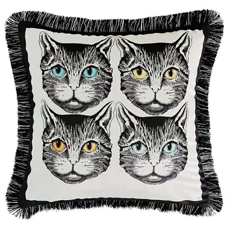 Декоративная подушка с вышивкой Cтиль Gucci Four Cats White Черно-белый Декоративная подушка с вышивкой Cтиль Gucci Four Cats White Черно-белый в Тюмени | Loft Concept