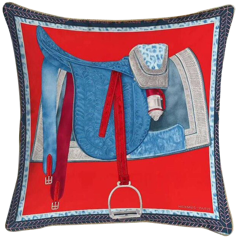 Декоративная подушка Hermes Saddle 126 Красный Синий Голубой Декоративная подушка Hermes Saddle 126 Красный Синий Голубой в Тюмени | Loft Concept
