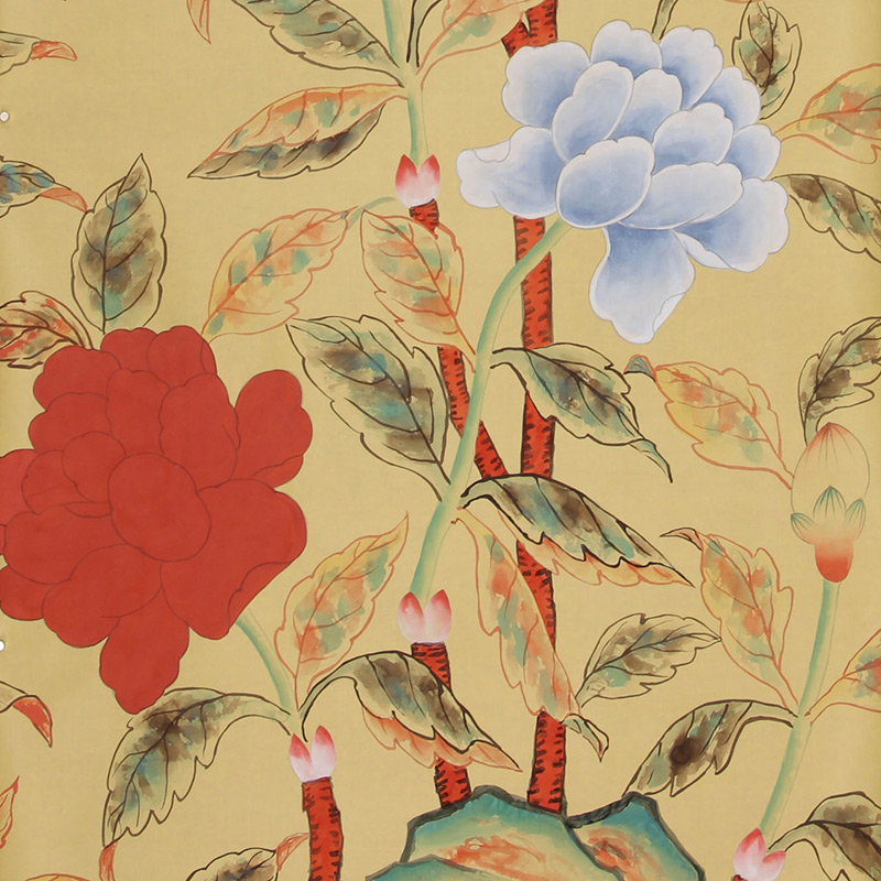 Обои ручная роспись Korean Peony Original colourway on Sienna Earth dyed silk Обои ручная роспись Korean Peony Original colourway on Sienna Earth dyed silk в Тюмени | Loft Concept