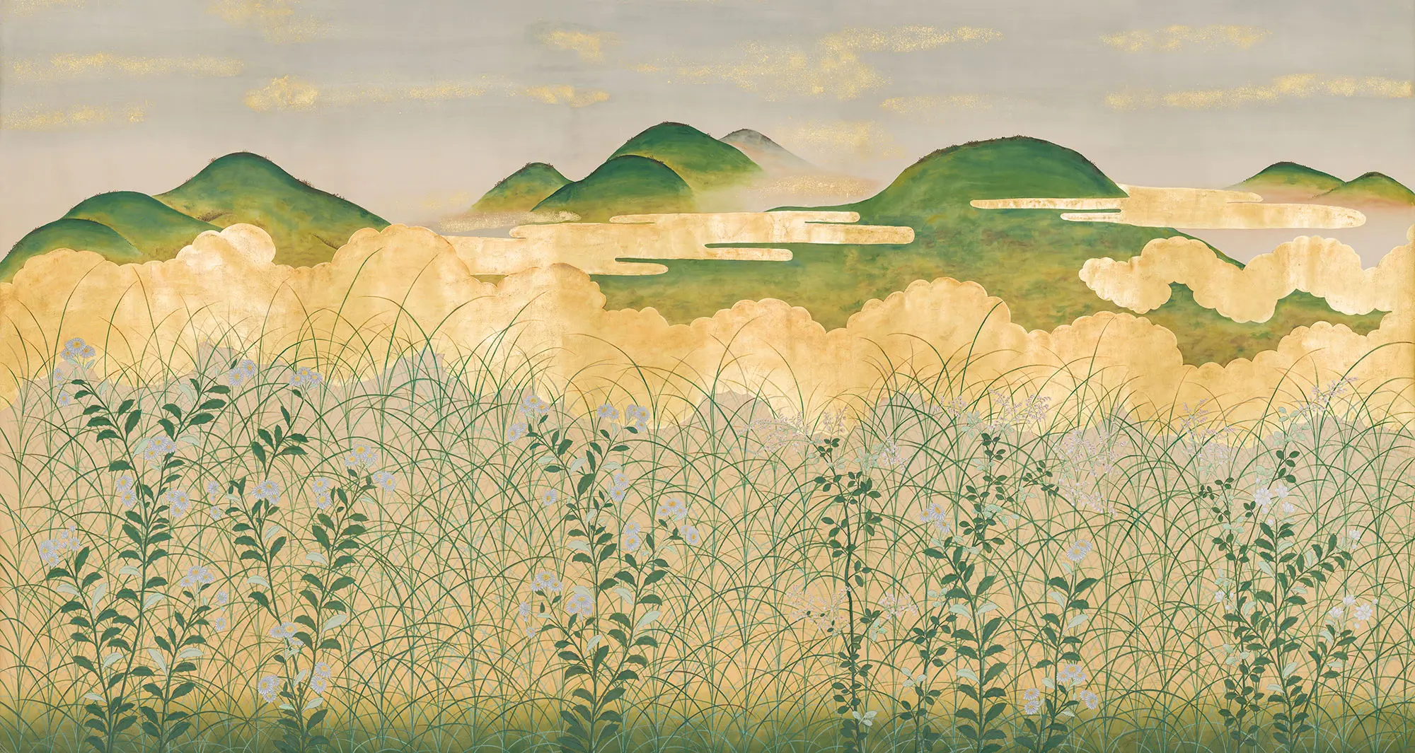Обои ручная роспись The Plain of Musashi Original colourway on painted Xuan paper with gold ombre Обои ручная роспись The Plain of Musashi Original colourway on painted Xuan paper with gold ombre - постер Loft-Concept в Тюмени
