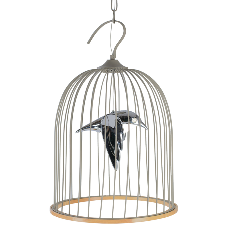 Подвесной светильник Bird in Cage Pendant Серый Хром Древесина Подвесной светильник Bird in Cage Pendant Серый Хром Древесина в Тюмени | Loft Concept