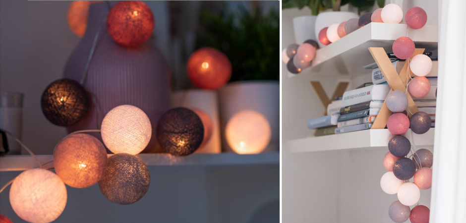 Гирлянда хлопковые фонарики Сotton Ball Dirty Rose - Loft-Concept в Тюмени