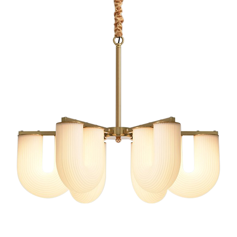Люстра Berthe Arch Chandelier 6 плафонов Латунь Хром Белое матовое стекло Люстра Berthe Arch Chandelier 6 плафонов Латунь Хром Белое матовое стекло в Тюмени | Loft Concept