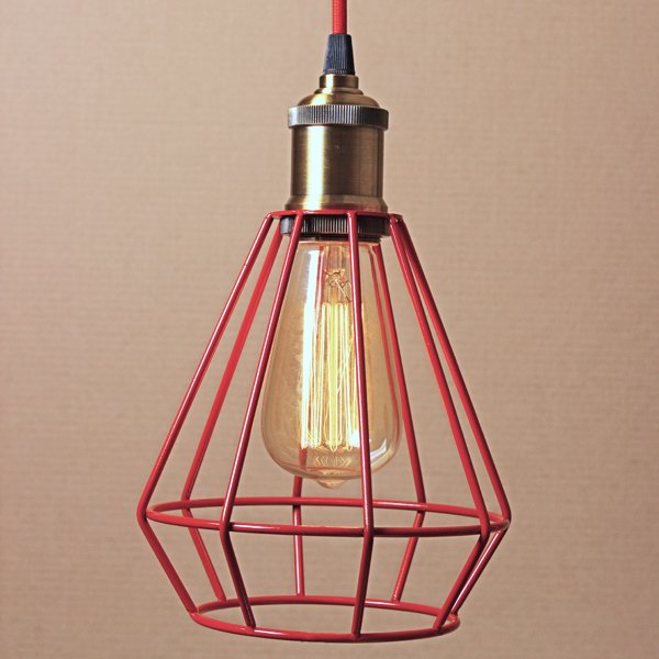Подвесной светильник Wire Cage Pendant Punch Red Красный Подвесной светильник Wire Cage Pendant Punch Red Красный в Тюмени | Loft Concept