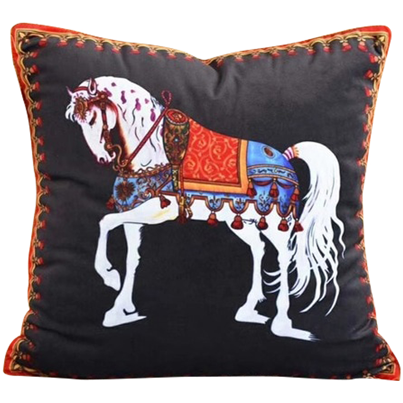 Декоративная подушка Hermes Horse 77 Черный Оранжевый Синий Белый Декоративная подушка Hermes Horse 77 Черный Оранжевый Синий Белый в Тюмени | Loft Concept