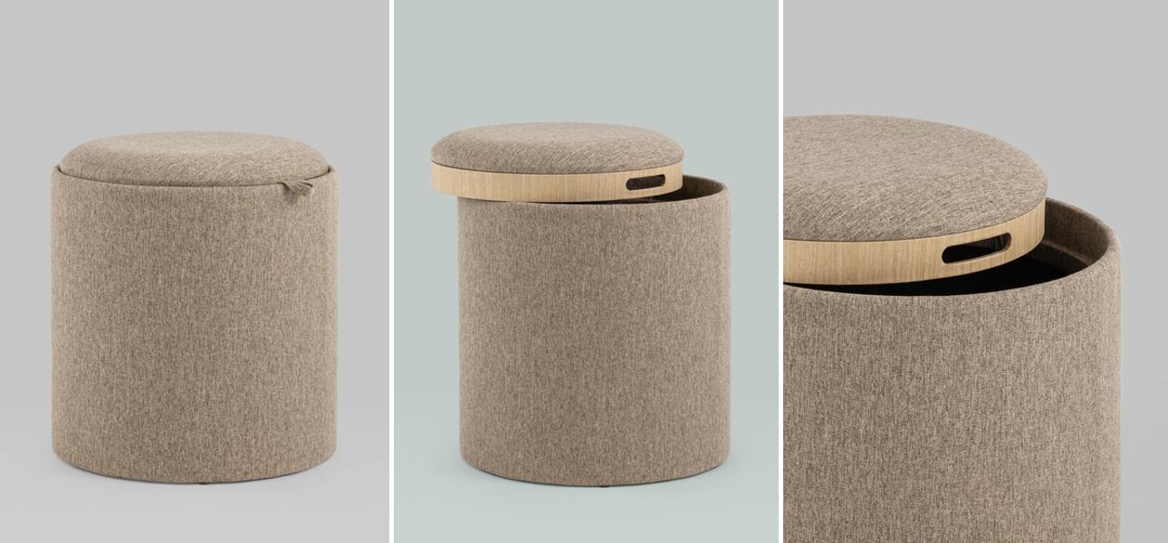 Пуф-столик с ящиком рогожка бежевый Bianca высота 44 см - фото №1