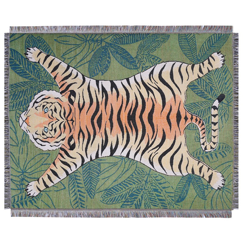 Плед с принтом тигра Tiger Plaid Зеленый Мульти Плед с принтом тигра Tiger Plaid Зеленый Мульти в Тюмени | Loft Concept
