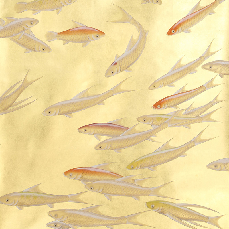 Обои ручная роспись Fishes Koi on Deep Rich Gold gilded paper  в Тюмени | Loft Concept 
