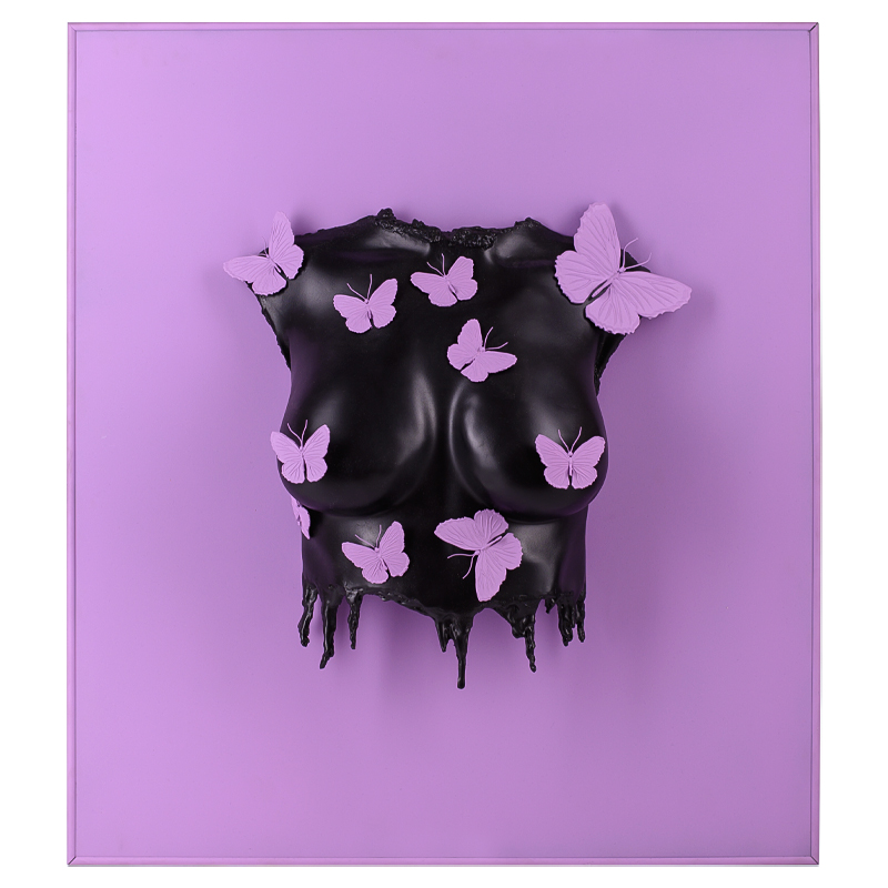 Аксессуар на стену Sculpture Female Torso Butterflies Framed Сиреневый Черный Аксессуар на стену Sculpture Female Torso Butterflies Framed Сиреневый Черный в Тюмени | Loft Concept