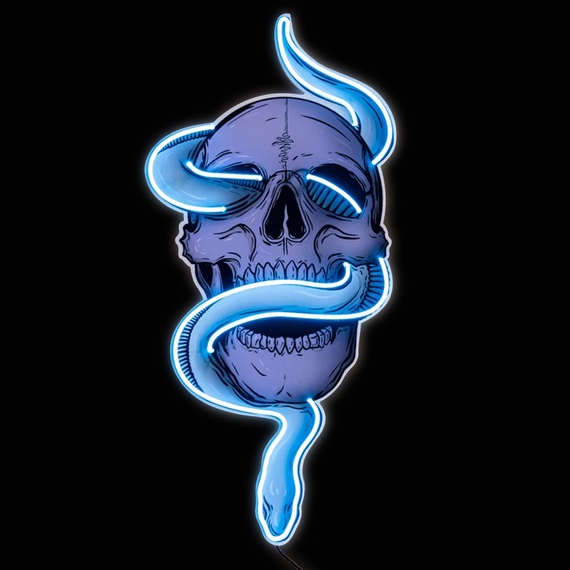 Неоновая настенная лампа Skull and Snake Neon Wall Lamp Голубой Фиолетовый Неоновая настенная лампа Skull and Snake Neon Wall Lamp Голубой Фиолетовый в Тюмени | Loft Concept