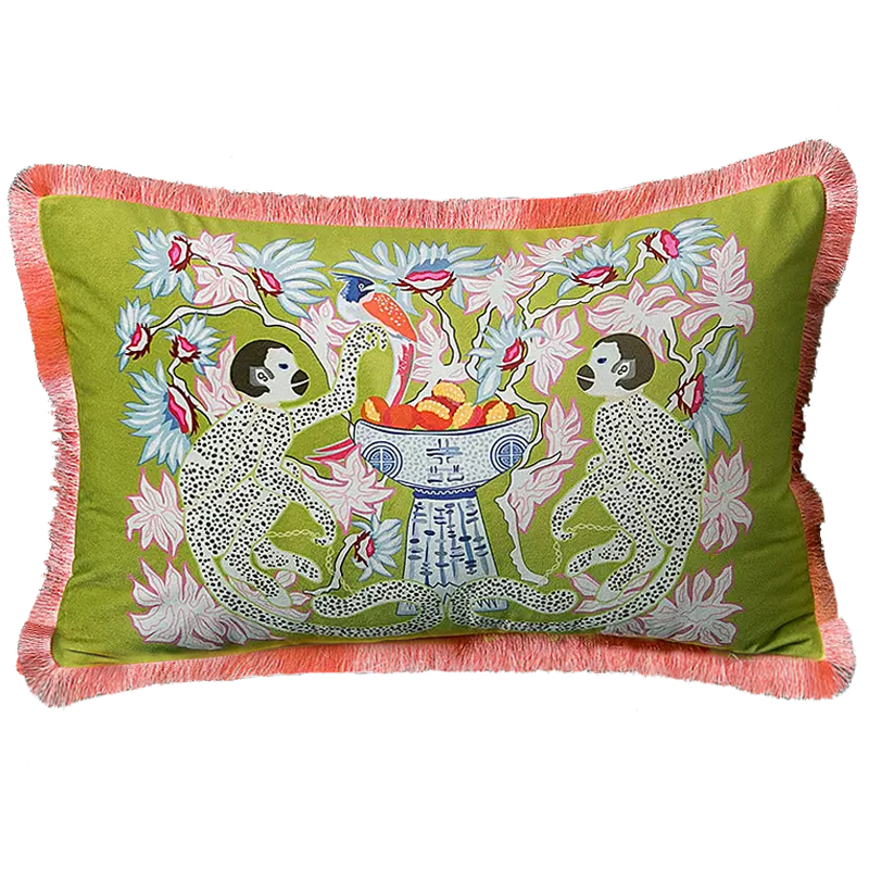 Декоративная подушка Two Monkeys on Green Long Cushion Салатовый Мульти Декоративная подушка Two Monkeys on Green Long Cushion Салатовый Мульти в Тюмени | Loft Concept
