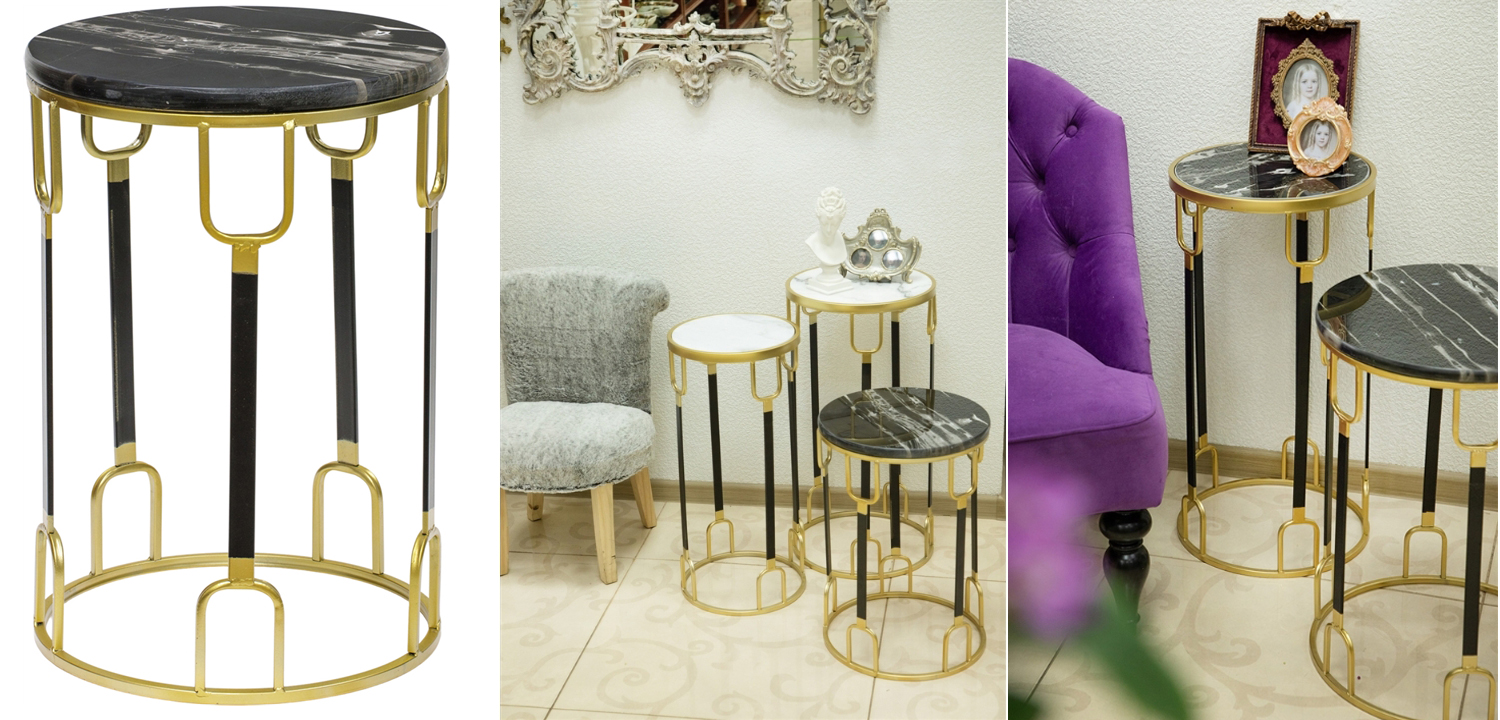Приставной стол Dorius Side Table black marble high - фото