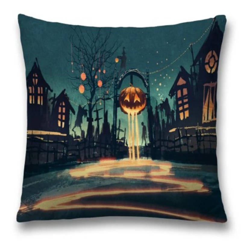 Подушка Halloween Alleyway Черный Синий Оранжевый Подушка Halloween Alleyway Черный Синий Оранжевый в Тюмени | Loft Concept