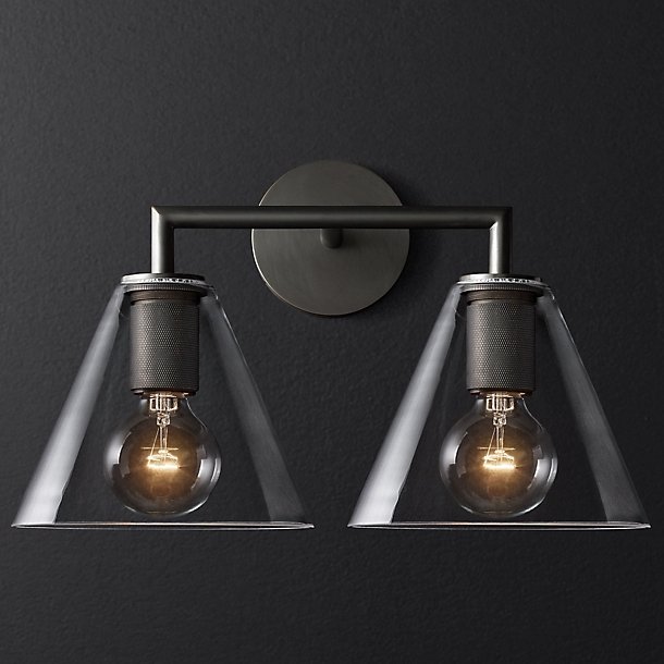 Бра RH Utilitaire Funnel Shade Double Sconce Black Прозрачное Стекло Темная бронза Бра RH Utilitaire Funnel Shade Double Sconce Black Прозрачное Стекло Темная бронза в Тюмени | Loft Concept