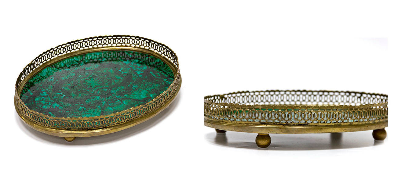 Поднос фарфоровый с бронзой Malachite - фото