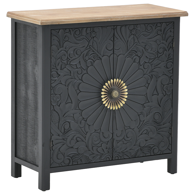 Комод с декорированным резным фасадом Eamon Chest of Drawers Grey Mango Черный Древесина Латунь Комод с декорированным резным фасадом Eamon Chest of Drawers Grey Mango Черный Древесина Латунь в Тюмени | Loft Concept