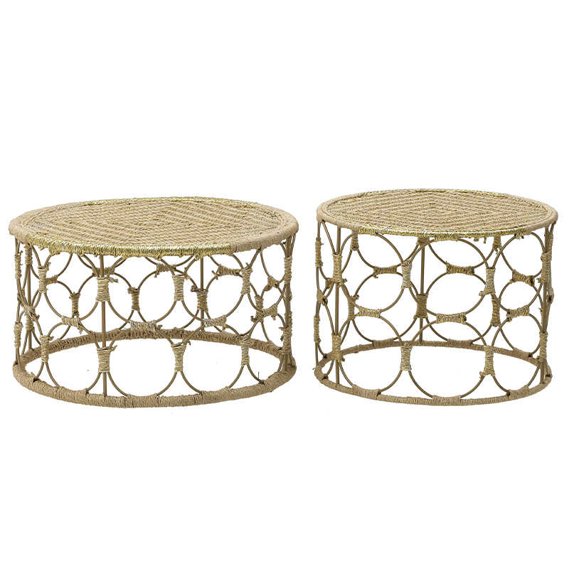 Комплект кофейных столиков Jute Metal Coffee Tables Золотой Бежевый Комплект кофейных столиков Jute Metal Coffee Tables Золотой Бежевый в Тюмени | Loft Concept