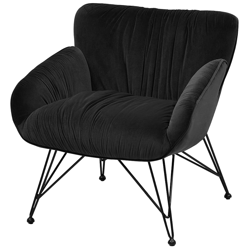Чёрное кресло велюр на металлических ножках Kwame Black Armchair Черный в Тюмени | Loft Concept 