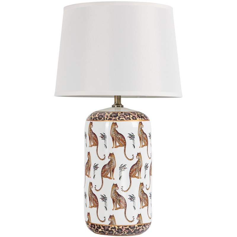 Настольная лампа с абажуром Leopard Lampshade White Белый Коричневый Настольная лампа с абажуром Leopard Lampshade White Белый Коричневый в Тюмени | Loft Concept