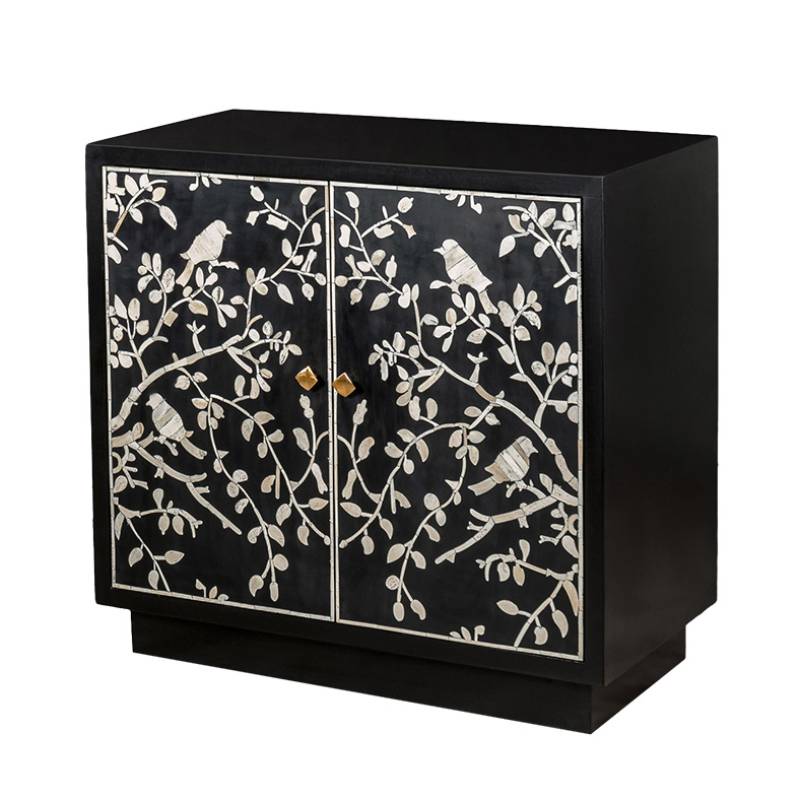 Комод инкрустация костью White bird on black Белый Черный Комод инкрустация костью White bird on black Белый Черный в Тюмени | Loft Concept