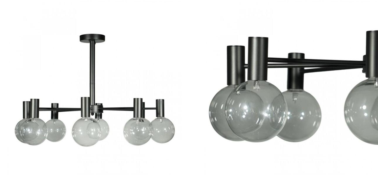 Люстра с дымчатым стеклом Smoke Glass BLACK 8 ламп - фото