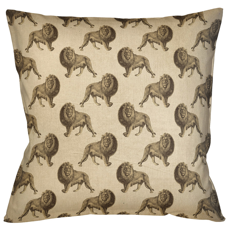 Декоративная подушка с узором из львов Home Safari Beige Бежевый Коричневый в Тюмени | Loft Concept 