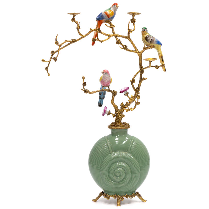 Ваза фарфоровая зеленая с фигурками птиц Porcelain bird Античный зеленый Ваза фарфоровая зеленая с фигурками птиц Porcelain bird Античный зеленый в Тюмени | Loft Concept