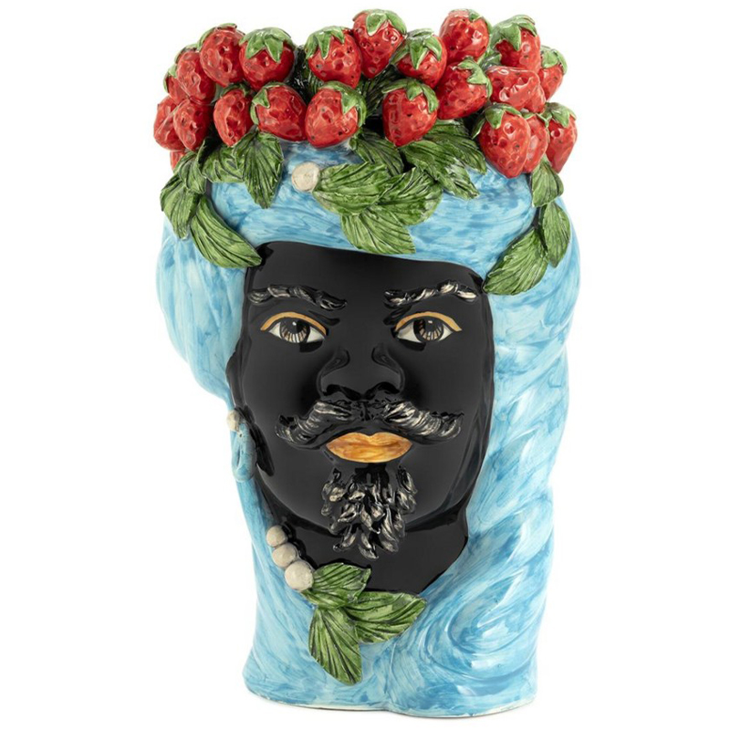Ваза Vase Strawberries Head Man Azure Голубой Черный Красный Зеленый Ваза Vase Strawberries Head Man Azure Голубой Черный Красный Зеленый в Тюмени | Loft Concept