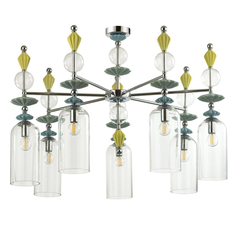 Люстра Iris Glass Chandelier candy 7 chrome Прозрачное Стекло Прозрачный зеленый Желтый Хром Люстра Iris Glass Chandelier candy 7 chrome Прозрачное Стекло Прозрачный зеленый Желтый Хром в Тюмени | Loft Concept
