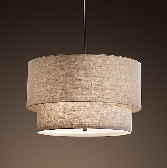 Люстра RH TWO-TIER ROUND Shade Linen Бежево-серый Люстра RH TWO-TIER ROUND Shade Linen Бежево-серый в Тюмени | Loft Concept