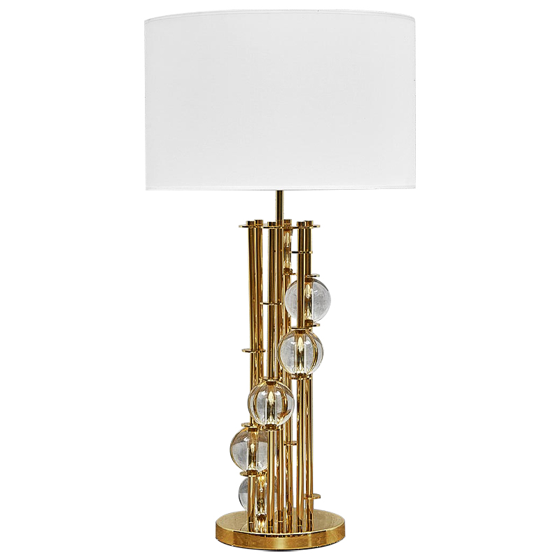 Настольная лампа с абажуром и стеклянными шарами Rizwan Lamp Золотой Белый Прозрачное Стекло Настольная лампа с абажуром и стеклянными шарами Rizwan Lamp Золотой Белый Прозрачное Стекло в Тюмени | Loft Concept