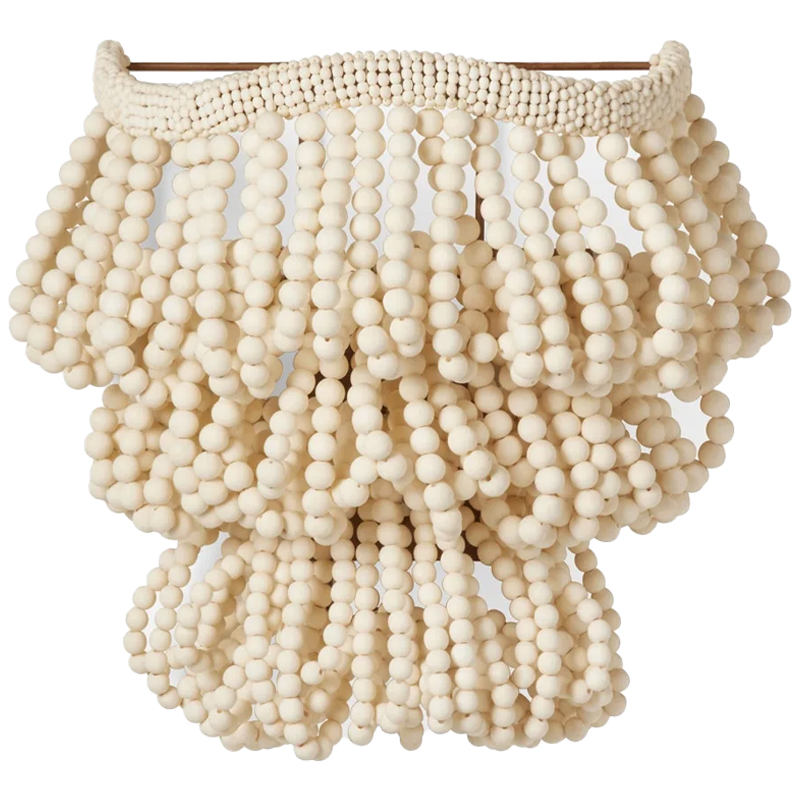 Настенный светильник с подвесками из деревянных бусин молочного цвета Wooden Beads Wall Lamp Белый Молочный в Тюмени | Loft Concept 